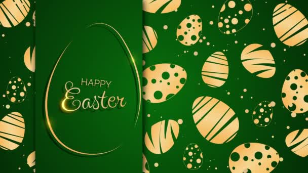 Huevos Dorados Pascua Con Patrones Sobre Fondo Verde Feliz Inscripción — Vídeos de Stock