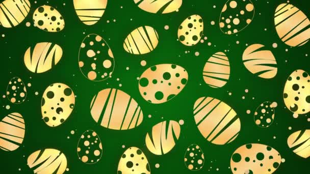 緑色の背景に模様のある黄金のイースターエッグ 春のアニメーションスクリーンセーバーをループ — ストック動画