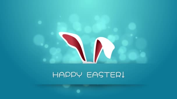 可爱的东部兔子耳朵在蓝色的环状背景与模糊的圆圈 复活节快乐春节假期动画 — 图库视频影像