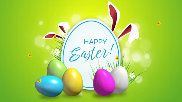 Animación Pegatina Pascua Con Orejas Conejo Huevos Colores Sobre Fondo — Vídeo de stock