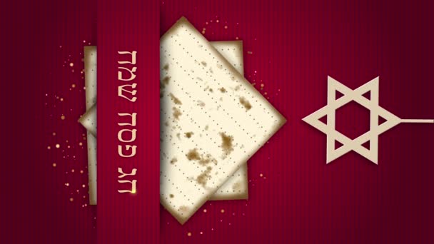 Verticale Video Matza Traditioneel Joods Paasvakantie Brood Rode Achtergrond Met — Stockvideo