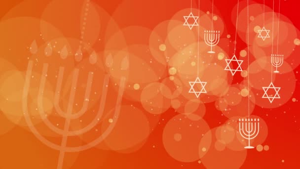 Oranje Achtergrond Met Joodse Religieuze Symbolen Menorah Ster Van David — Stockvideo