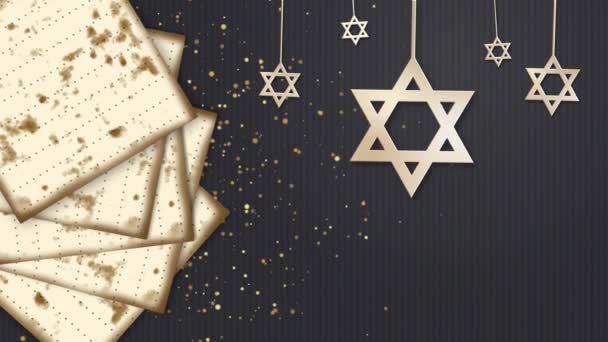 Счастливой Еврейской Пасхи Звезда Дэвида Традиционный Маца Хлеб Тёмном Фоне — стоковое видео