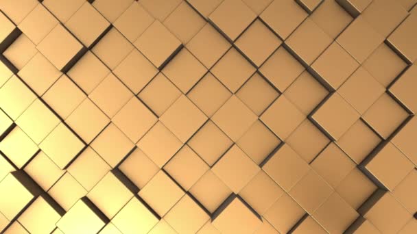 Абстрактная Анимация Золотых Квадратных Блоков Геометрический Узор Случайное Движение Цилиндров — стоковое видео