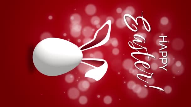 垂直录像 兔子耳朵的白色跳跃复活节蛋 复活节快乐红色背景下带模糊圆圈的节庆动画 — 图库视频影像