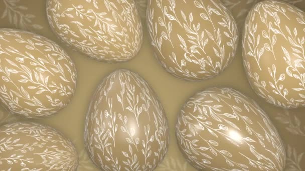 描かれたパターンを持つイースター黄金の卵 アニメーション休日の春の背景 イースターのキリスト教の宗教的な休日 — ストック動画