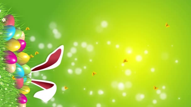 Dikey Video Yeşil Çimenler Tavşan Kulaklarıyla Paskalya Yumurtası Renginde Neşeli — Stok video