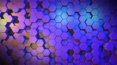 Mor arkaplan ve hareket eden altıgen silindirler. Soyut üç boyutlu animasyon. Çoraplardan gelen ışık ve gölgeler. Geometrik şekiller.