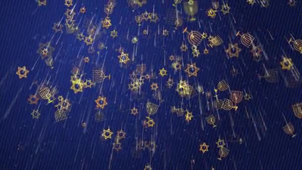 Tournez Étoile Juive Dorée David Menorah Symboles Israël Particules Brillantes — Video