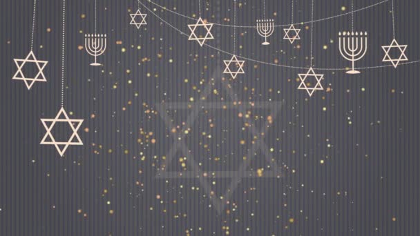Звезда Давида Менора Являются Символами Иудаизма Еврейские Персонажи Сером Анимированном — стоковое видео