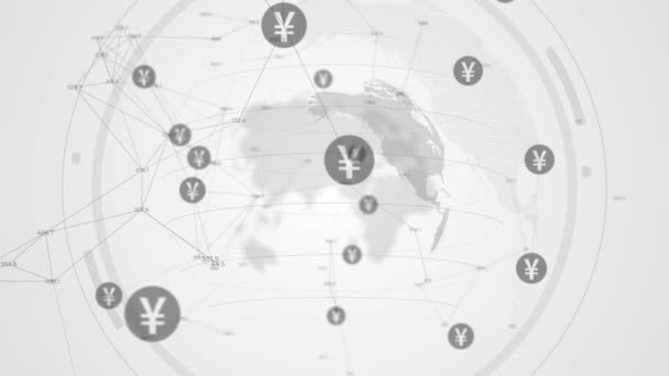 Вращающийся Глобус Символами Японской Иены Абстрактная Концепция Бизнеса Изменение Финансовых — стоковое видео