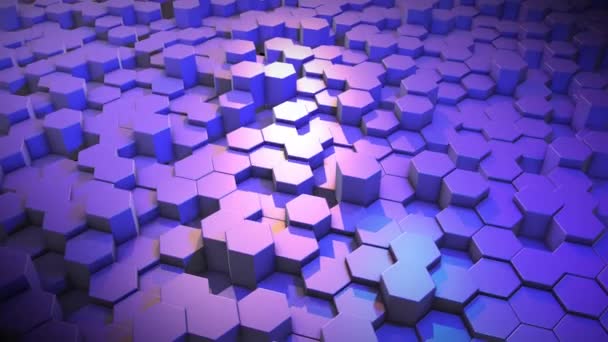 Тривимірні Шестикутники Рухаються Фіолетова Рельєфна Поверхня Світловим Відбиттям Абстрактний Анімований — стокове відео