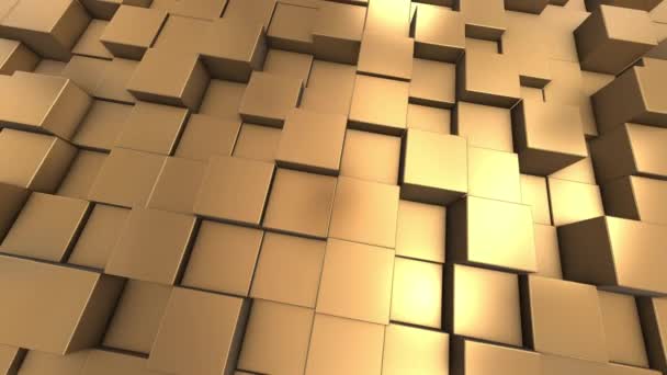 Кружится Вокруг Растущих Золотых Кубических Фигур Желтая Геометрическая Рельефная Стена — стоковое видео