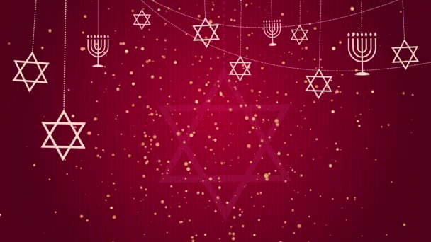 Davut Yıldızı Menorah Yahudiliğin Sembolleridir Kırmızı Renkli Arka Planda Parlak — Stok video