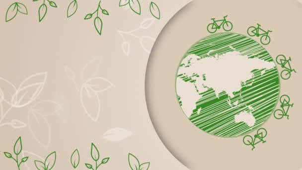 Bisikletler Dünya Nın Etrafında Hareket Eder Bej Bir Arka Planda — Stok video