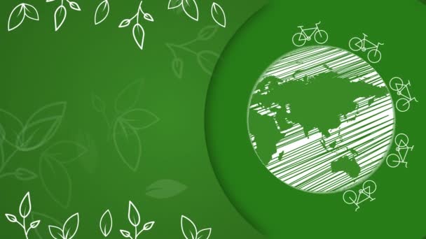 Fietsen Bewegen Rond Planeet Aarde Plant Ornament Groene Achtergrond Looped — Stockvideo