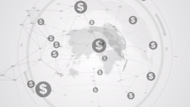 Muntsymbolen Holografische Planeet Aarde Internationale Dollar Financiële Eenheid Looped Animatie — Stockvideo