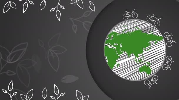 Rowery Poruszają Się Ziemi Ozdoba Roślin Czarnym Tle Pętlowa Animacja — Wideo stockowe