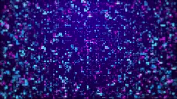 Herunterfallende Digitale Pixel Auf Blinkenden Punkten Und Blauem Hintergrund Abstrakte — Stockvideo