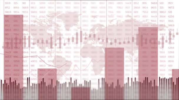 Rozmazané Pozadí Pro Obchodní Prezentace Mapou Světa Červená Animace Grafů — Stock video