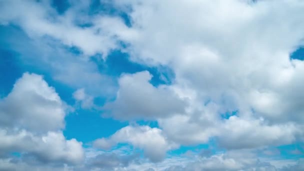 Beyaz Kümülüs Bulutları Parlak Mavi Gökyüzüne Doğru Hızla Hareket Eder — Stok video