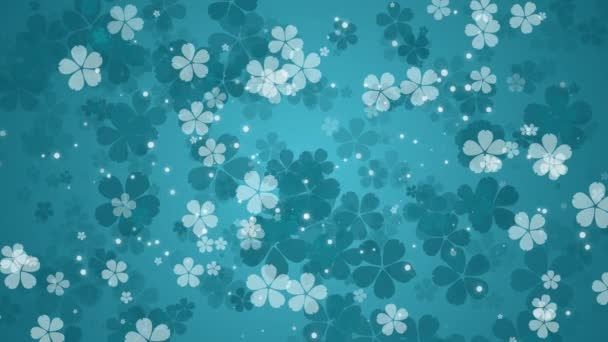 Les Fleurs Blanches Délicates Tournent Volent Sur Fond Abstrait Vert — Video