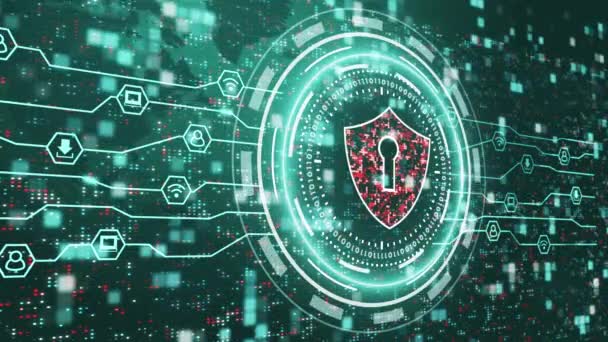 Kırmızı Siber Güvenlik Kalkanı Neon Ikonu Veri Kullanıcılarının Dijital Koruması — Stok video