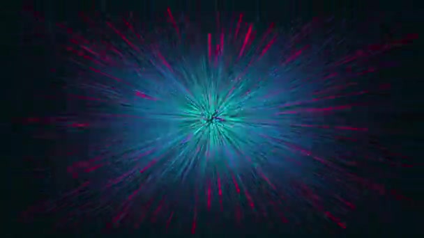 Hızlı Hareket Eden Neon Parçacıkları Olan Kozmik Karanlık Bir Zemin — Stok video