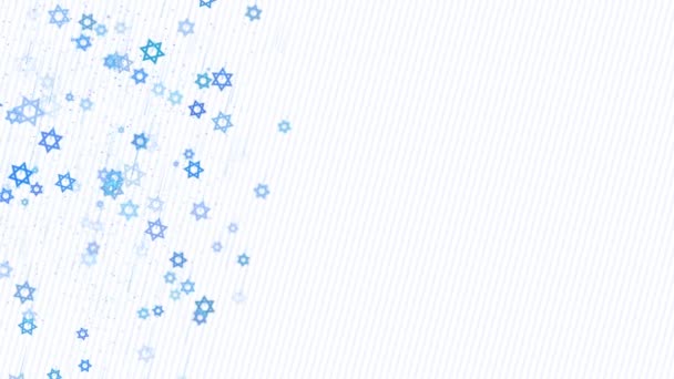 Анімовані Блакитні Зорі Давида Падають Білий Фон Смугами Єврейські Релігійні — стокове відео