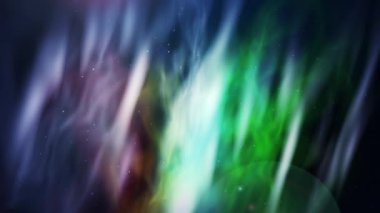 Soyut gökkuşağı renkleri Kuzey Işığı 'nı parlak kıvılcımlarla aydınlatır. Parlak renkli yanardöner plazma. Koyu arkaplanda döngülü canlandırma.