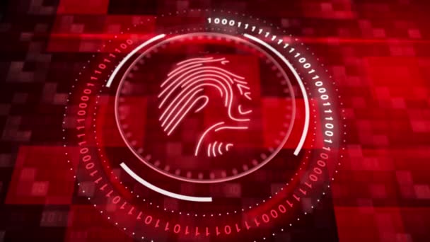 Ujjlenyomat Szkenner Piros Háttér Bináris Kód Villogó Pixelek Hud Forgó — Stock videók