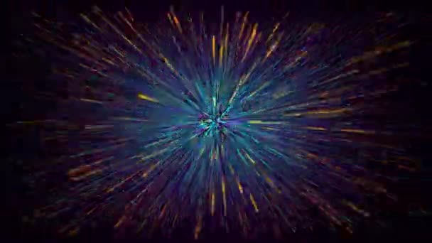 Hızlı Hareket Eden Neon Parçacıkları Olan Soyut Kozmik Karanlık Arkaplan — Stok video