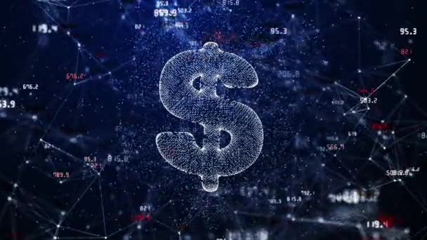 Знак Доллара Сша Синем Фоне Меняющимися Финансовыми Показателями Линии Точки — стоковое видео