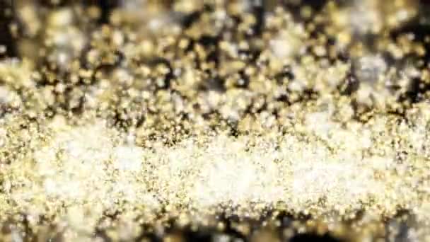 Χρυσαφένια Λαμπερά Πολυτελή Μικρά Σωματίδια Κινούνται Χαοτικά Σκούρο Φόντο Μια — Αρχείο Βίντεο