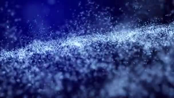 Ljus Glödande Glänsande Partiklar Kaotiskt Rör Sig Mörkblå Bakgrund Loopas — Stockvideo