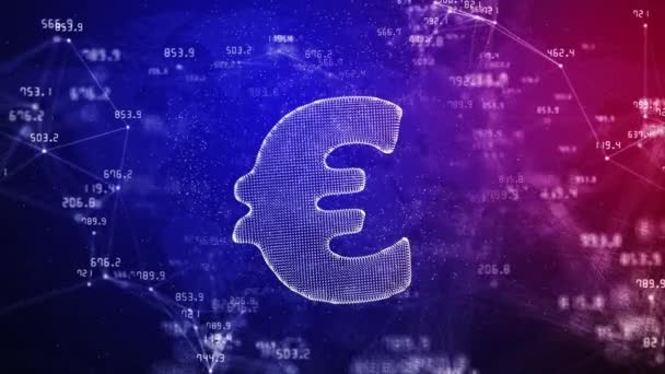 Euromuntteken Blauwe Rode Achtergrond Met Veranderende Financiële Indicatoren Lijnen Stippen — Stockvideo