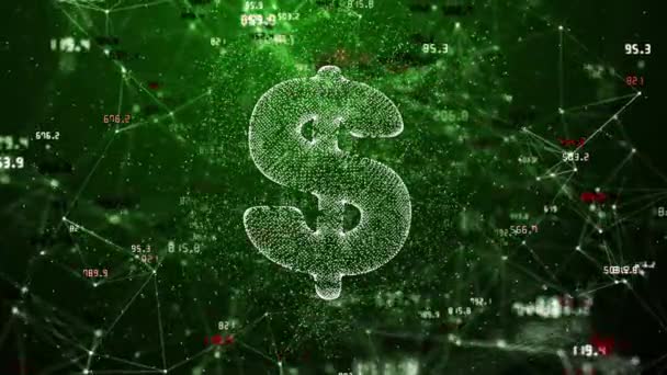 Currency Dollar Sign Green Background Changing Financial Indicators Lines Dots — Stock Video