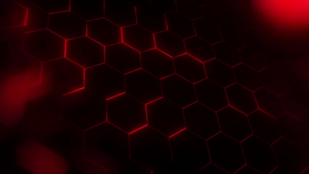 Красные Шестиугольные Фигуры Темном Фоне Светящимися Лучами Циклическая Графика Движения — стоковое видео