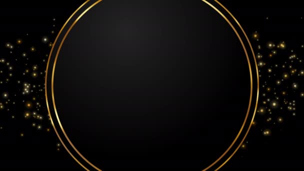 Golden Rings Black Background Shiny Small Particles Flying Animated Looping — Stock Video
