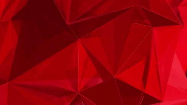 Многоугольные Красные Элементы Абстрактная Анимация Треугольников Блестящие Движущиеся Поверхности Белыми — стоковое видео