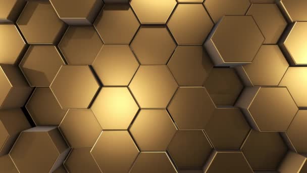 Goldener Hintergrund Mit Beweglichen Sechseckzylindern Abstrakte Animation Geometrische Figuren — Stockvideo