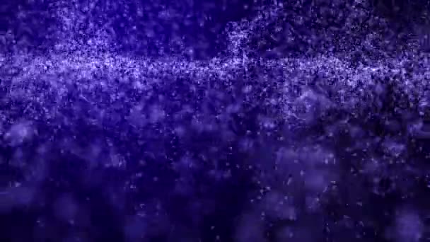 Schneesturm Schnell Fliegende Kleine Teilchen Auf Blauem Dunklem Hintergrund Abstrakte — Stockvideo