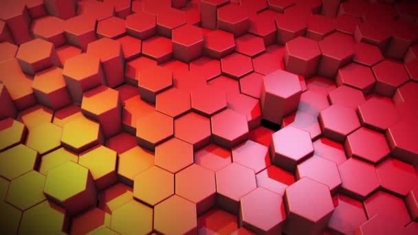 Анімовані Шестикутні Циліндри Червоному Тлі Випадковий Рух Фігур Абстрактна Анімація — стокове відео