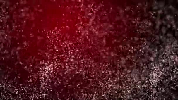 Быстрое Хаотичное Движение Мелких Белых Ярких Частиц Пыли Темно Красном — стоковое видео