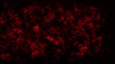 Koyu arkaplandaki kırmızı piksel noktaların rastgele yanıp sönmesi. Dijital ekran. Soyut döngüye alınmış canlandırma.