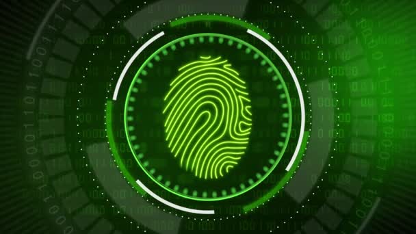 Animation Fingerprint Scanner Motion Digital Elements Graphics Binary Code Biometric — Stock Video