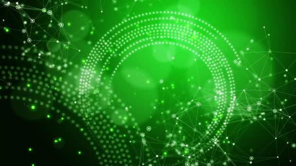 Abstract Digital Connection Moving Dots Lines Geometric Shapes Circles Green — Stock Video