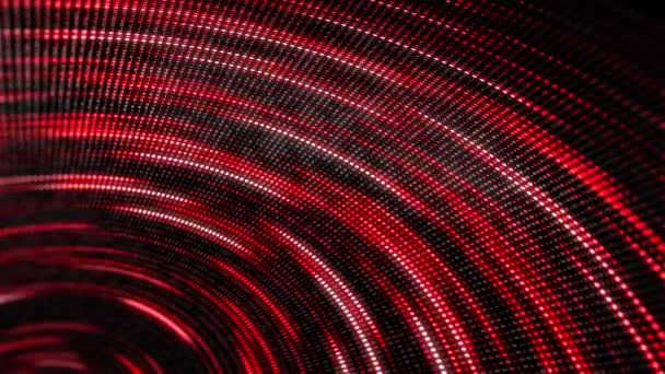 Цифровой Вихрь Пикселей Красный Абстрактный Фон Точками Двоичным Кодом Светящиеся — стоковое видео