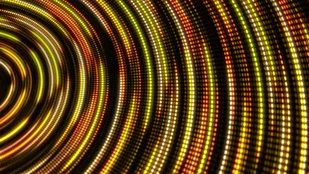 沿着线条移动的黄色明亮点的动画 环绕着发光像素的隧道 雷达圈 循环动画 — 图库视频影像