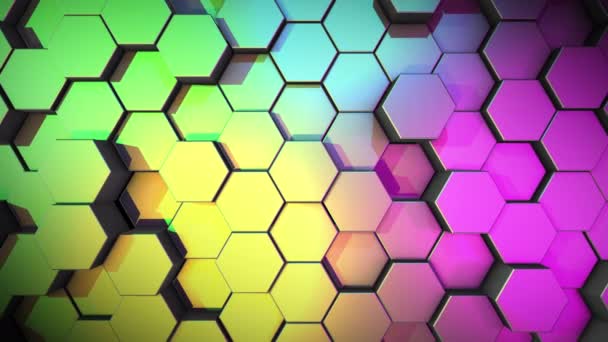 Hareket Altıgen Silindirler Geometrik Şekillerden Gelen Çok Renkli Kabartma Arkaplanı — Stok video